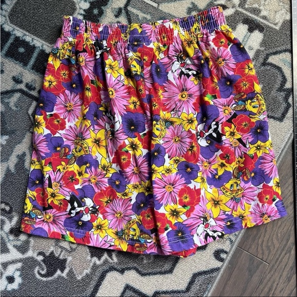 Vtg 90s Looney Tunes Floral Shorts Sz M (photos) Sylvester Tweety Warner Bros EC - Picture 11 of 13